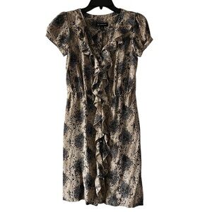 INC Silk Snake Print Ruffle Dress Beige Black Short Sleeve Animal Print Boho 4